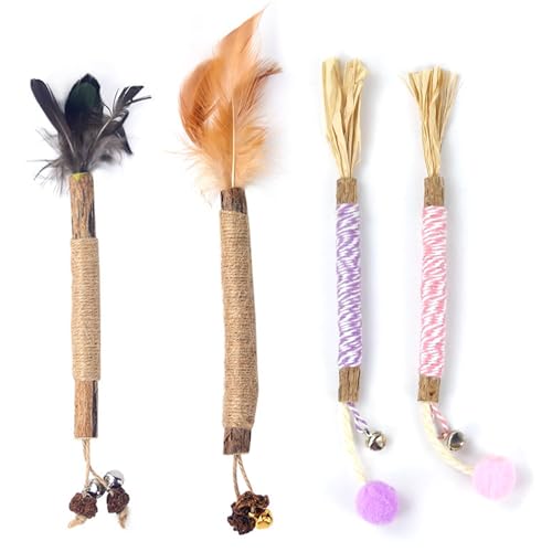 Bekecidi Silvervine Kaustäbchen für Katzen mit kleinem Ball, 4 Stück Natürliches Katzenminze Spielzeug, Zahnreinigung Lustige Stressabbau, Katze Minze für Indoor Katzen Bekecidi Silvervine Kaustäbchen für Katzen mit kleinem Ball, 4 Stück Natürliches Katzenminze Spielzeug, Zahnreinigung Lustige Stressabbau, Katze Minze für Indoor Katzen von Bekecidi