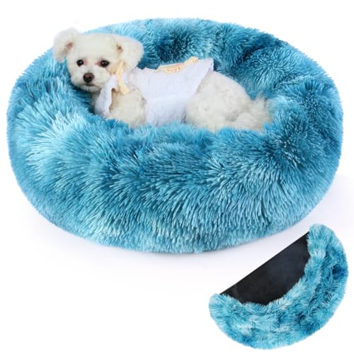 Belababy Beruhigendes Donut-Bett für Hunde und Katzen, mit abnehmbarem Bezug, waschbares Hundebett mit flauschigem, rundem, kuscheligem, weichem Plüsch, Anti-Angst-Hundebett mit rutschfester von Belababy