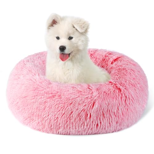 Belababy Beruhigendes Donut-Bett für Hunde und Katzen, mit abnehmbarem Bezug, waschbares Hundebett mit flauschigem, rundem, kuscheligem, weichem Plüsch, Anti-Angst-Hundebett mit rutschfester von Belababy