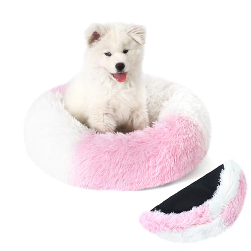 Belababy Donut-Hundebett mit abnehmbarem Bezug, waschbares Anti-Angst-Hunde- und Katzenbett für kleine, mittelgroße Hunde, beruhigendes Haustier-Welpenbett und flauschiger Plüsch-Kuscheltier mit von Belababy