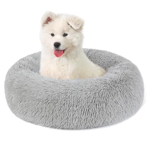 Belababy Donut Hundebett mit abnehmbarem Bezug, waschbares Anti-Angst-Hunde- und Katzenbett für kleine mittelgroße Hunde, beruhigendes Haustier-Welpenbett und flauschiges Plüsch-Kuschelbett mit von Belababy