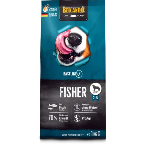 BELCANDO Baseline Fisher [1kg] Hundefutter | Trockenfutter für Hunde | Für ausgewachsene Hunde mit erhöhter Aktivität | Geeignet für alle Rassen von Belcando