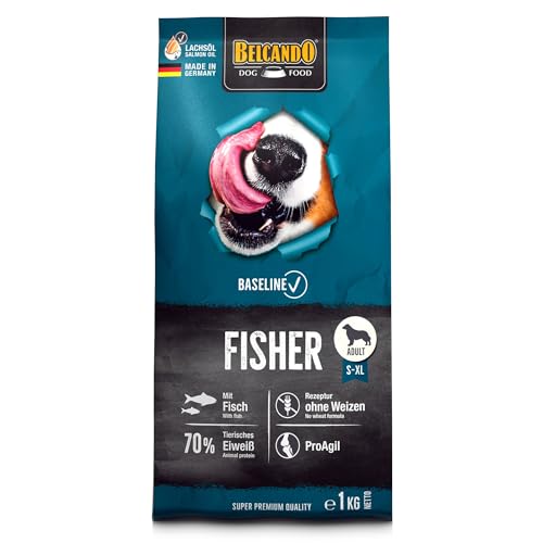 BELCANDO Baseline Fisher [1kg] Hundefutter | Trockenfutter für Hunde | Für ausgewachsene Hunde mit erhöhter Aktivität | Geeignet für alle Rassen von Belcando