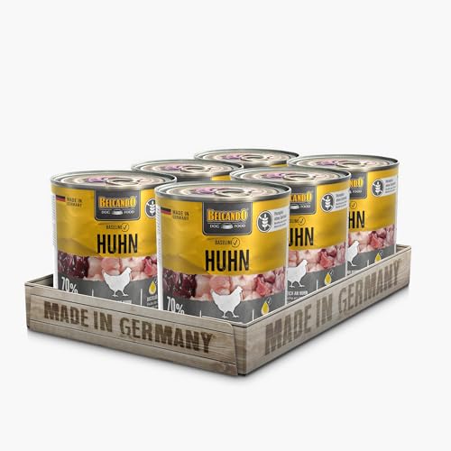 BELCANDO Baseline Nassfutter für Hunde, Huhn, 6X 400g Dose, 70% Fleisch für ausgewachsene Hunde, Hundefutter nass ohne Getreide, Made in Germany von Belcando