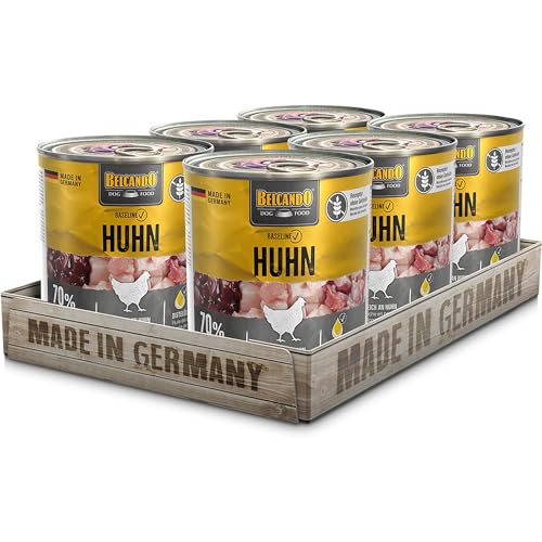 BELCANDO Baseline Nassfutter für Hunde, Huhn, 6X 800g Dose, 70% Fleisch für ausgewachsene Hunde, Hundefutter nass ohne Getreide, Made in Germany von Belcando