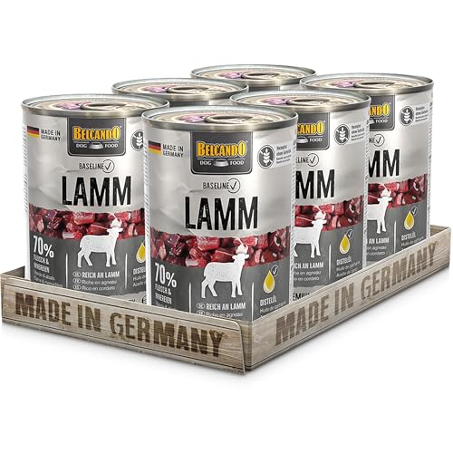 BELCANDO Baseline Nassfutter für Hunde, Lamm, 6X 400g Dose, 70% Fleisch für ausgewachsene Hunde, Hundefutter nass ohne Getreide, Made in Germany von Belcando