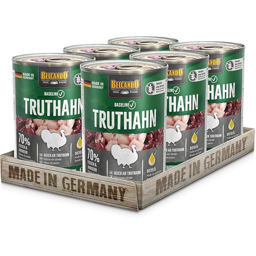 BELCANDO Baseline Nassfutter für Hunde, Truthahn, 6X 400g Dose, 70% Fleisch für ausgewachsene Hunde, Hundefutter nass ohne Getreide, Made in Germany BELCANDO Baseline Nassfutter für Hunde, Truthahn, 6X 400g Dose, 70% Fleisch für ausgewachsene Hunde, Hundefutter nass ohne Getreide, Made in Germany von Belcando