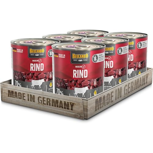 BELCANDO Baseline Nassfutter für Hunde, Rind, 6X 800g Dose, 70% Fleisch für ausgewachsene Hunde, Hundefutter nass ohne Getreide, Made in Germany von Belcando