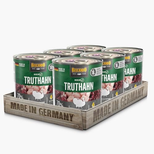 BELCANDO Baseline Nassfutter für Hunde, Truthahn, 6X 400g Dose, 70% Fleisch für ausgewachsene Hunde, Hundefutter nass ohne Getreide, Made in Germany von Belcando