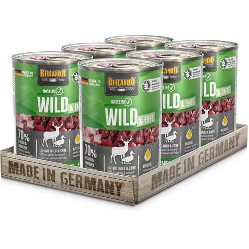 BELCANDO Baseline Nassfutter für Hunde, Wild & Ente, 6X 400g Dose, 70% Fleisch für ausgewachsene Hunde, Hundefutter nass ohne Getreide, Made in Germany von Belcando