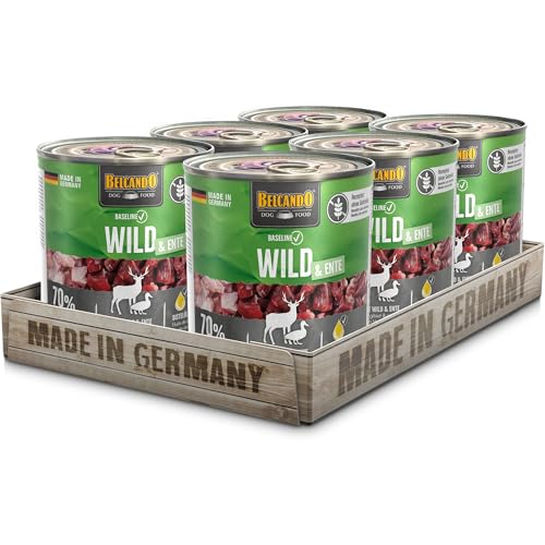 BELCANDO Baseline Nassfutter für Hunde, Wild & Ente, 6X 800g Dose, 70% Fleisch für ausgewachsene Hunde, Hundefutter nass ohne Getreide, Made in Germany von Belcando