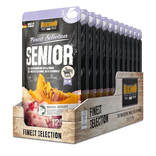 BELCANDO Senior Fleischmenü [12x125g mit Rind & Huhn] | Nassfutter für ältere Hunde | Feuchtfutter Alleinfutter im Einzelportionsbeutel für Senioren ab 7 Jahren von Belcando