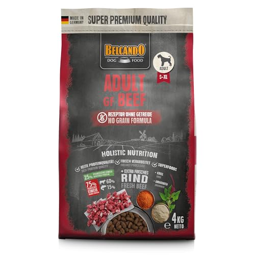 BELCANDO Adult GF Beef [4 kg] getreidefreies Hundefutter | Trockenfutter ohne Getreide mit Rind | Alleinfuttermittel für ausgewachsene Hunde ab 1 Jahr von Belcando