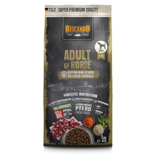 BELCANDO Adult GF Horse [1kg] Hundefutter | Trockenfutter ohne Getreide mit Pferd | Alleinfuttermittel für ausgewachsene Hunde Aller Rassen ab 1 Jahr von Belcando