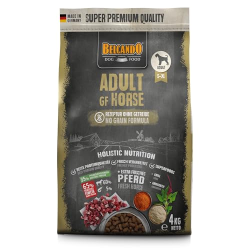 BELCANDO Adult GF Horse [4kg] Hundefutter | Trockenfutter ohne Getreide mit Pferd | Alleinfuttermittel für ausgewachsene Hunde Aller Rassen ab 1 Jahr von Belcando