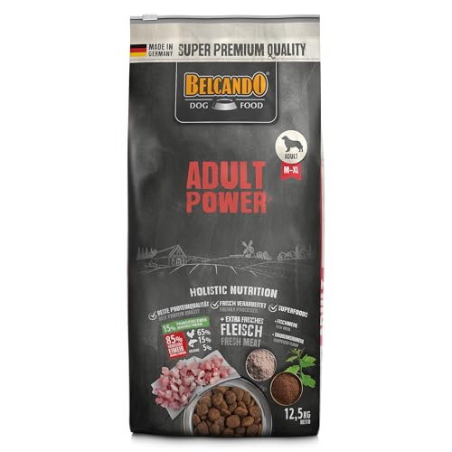 BELCANDO Adult Power [12,5 kg] Hundefutter | Trockenfutter für sehr aktive Hunde, Sporthunde & Zuchthündinnen | Alleinfuttermittel für ausgewachsene Hunde ab 1 Jahr von Belcando