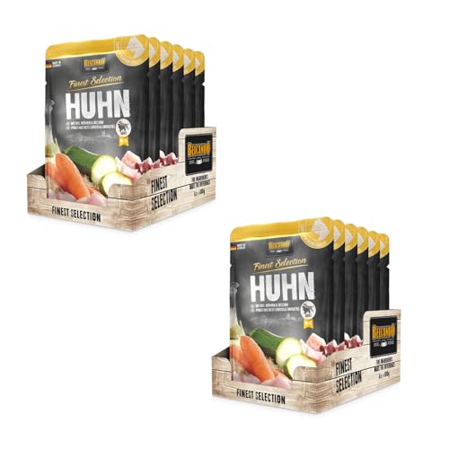 Belcando Finest Selection Adult Huhn mit Reis, Zucchini und Möhren | Doppelpack | 2 x 6 x 300 g | Feuchtnahrung für Sensible oder wählerische Hunde | Praktischen Einzelportionen von Belcando