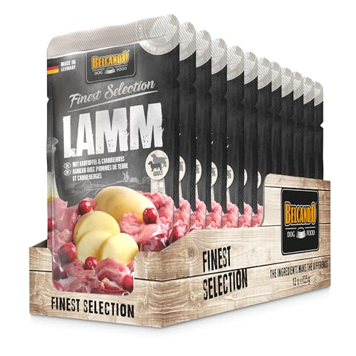 BELCANDO Frischebeutel [12x125g Lamm mit Kartoffel & Cranberries] | Nassfutter für Hunde | Feuchtfutter Alleinfutter im Einzelportionsbeutel von Belcando