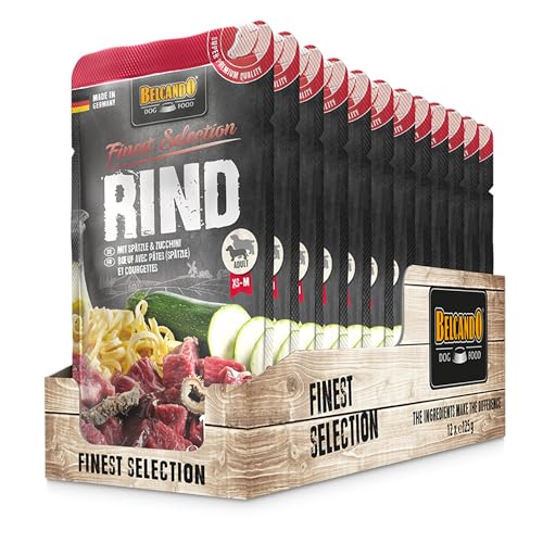 BELCANDO Frischebeutel [12x125g Rind mit Spätzle & Zucchini] | Nassfutter für Hunde | Feuchtfutter Alleinfutter im Einzelportionsbeutel von Belcando