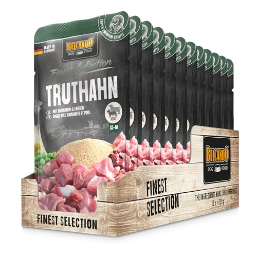 BELCANDO Frischebeutel [12x125g Truthahn mit Amaranth & Erbsen] | Nassfutter für Hunde | Feuchtfutter Alleinfutter im Einzelportionsbeutel von Belcando