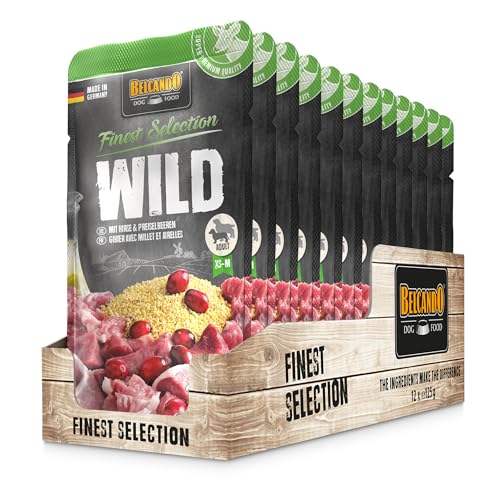BELCANDO Frischebeutel [12x125g Wild mit Hirse & Preiselbeeren] | Nassfutter für Hunde | Feuchtfutter Alleinfutter im Einzelportionsbeutel von Belcando