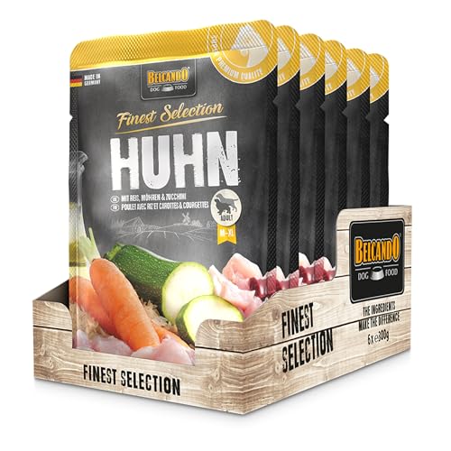 BELCANDO Frischebeutel [6x300g Huhn & Reis mit Zucchini & Möhren] | Nassfutter für Hunde | Feuchtfutter Alleinfutter im Einzelportionsbeutel von Belcando