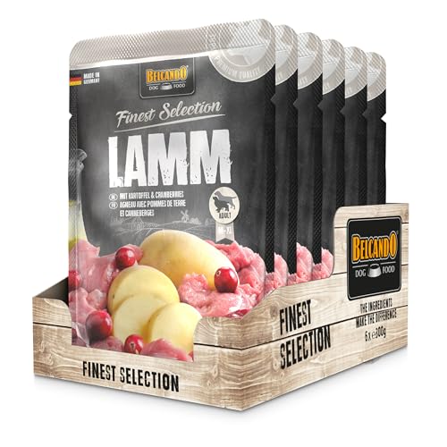 BELCANDO Frischebeutel [6x300g Lamm mit Kartoffel & Cranberries] | Nassfutter für Hunde | Feuchtfutter Alleinfutter im Einzelportionsbeutel von Belcando