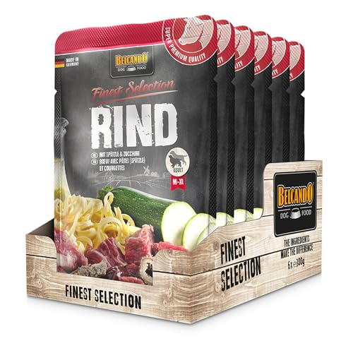 Belcando Frischebeutel [6x300g Rind mit Spätzle & Zucchini] | Nassfutter für Hunde | Feuchtfutter Alleinfutter im Einzelportionsbeutel von Belcando