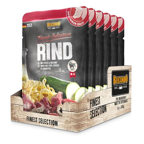 BELCANDO Frischebeutel [6x300g Rind mit Spätzle & Zucchini] | Nassfutter für Hunde | Feuchtfutter Alleinfutter im Einzelportionsbeutel von Belcando