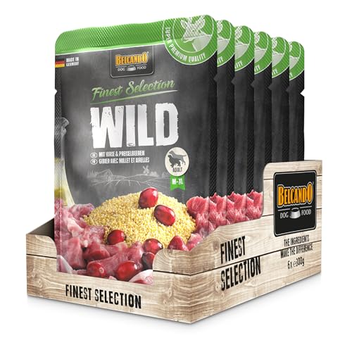 BELCANDO Frischebeutel [6x300g Wild mit Hirse & Preiselbeeren] | Nassfutter für Hunde | Feuchtfutter Alleinfutter im Einzelportionsbeutel von Belcando