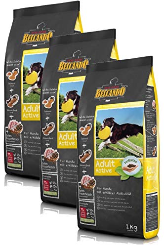 Belcando Hunde Trockenfutter - Adult Active mit Geflügel 3X 1kg Hundefutter für Aktive Hunde - leichtverdaulich und Premiumqualität - Aktivfutter von Belcando