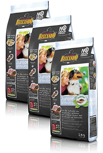 Belcando Hunde Trockenfutter - Junior Getreidefrei mit Geflügel - Set 3X 1kg Hundefutter für Junge Hunde - leichtverdaulich und Premiumqualität von Belcando
