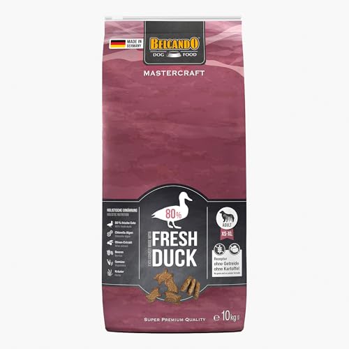 BELCANDO MASTERCRAFT Hundefutter trocken Fresh Duck, 10kg, Trockenfutter für Hunde mit Ente, 80% Frischfleisch, getreidefrei, für alle Rassen, Made in Germany von Belcando