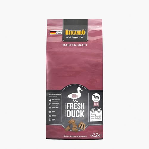 BELCANDO MASTERCRAFT Hundefutter trocken Fresh Duck, 2,2kg, Trockenfutter für Hunde mit Ente, 80% Frischfleisch, getreidefrei, für alle Rassen, Made in Germany von Belcando