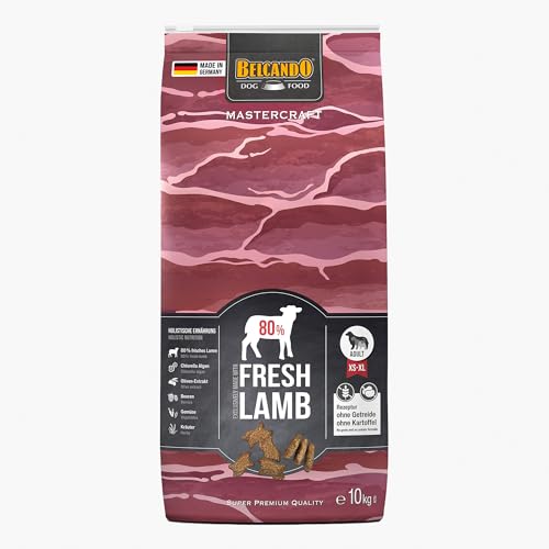 BELCANDO MASTERCRAFT Hundefutter trocken Fresh Lamb, 10kg, Trockenfutter für Hunde mit Lamm, 80% Frischfleisch, getreidefrei, für alle Rassen, Made in Germany von Belcando