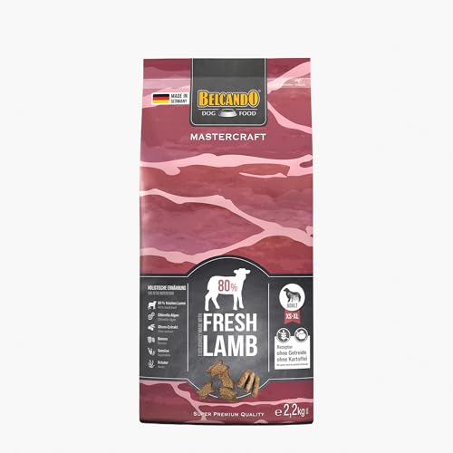 BELCANDO MASTERCRAFT Hundefutter trocken Fresh Lamb, 2,2kg, Trockenfutter für Hunde mit Lamm, 80% Frischfleisch, getreidefrei, für alle Rassen, Made in Germany von Belcando