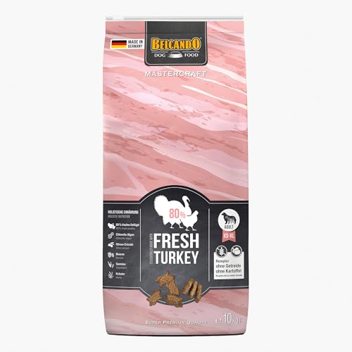 BELCANDO MASTERCRAFT Hundefutter trocken Fresh Turkey, 10kg, Trockenfutter für Hunde mit Truthahn, 80% Frischfleisch, getreidefrei, für alle Rassen, Made in Germany von Belcando