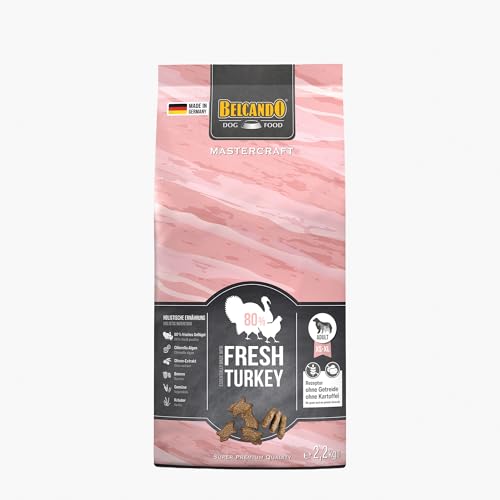 BELCANDO MASTERCRAFT Hundefutter trocken Fresh Turkey, 2,2kg, Trockenfutter für Hunde mit Truthahn, 80% Frischfleisch, getreidefrei, für alle Rassen, Made in Germany von Belcando