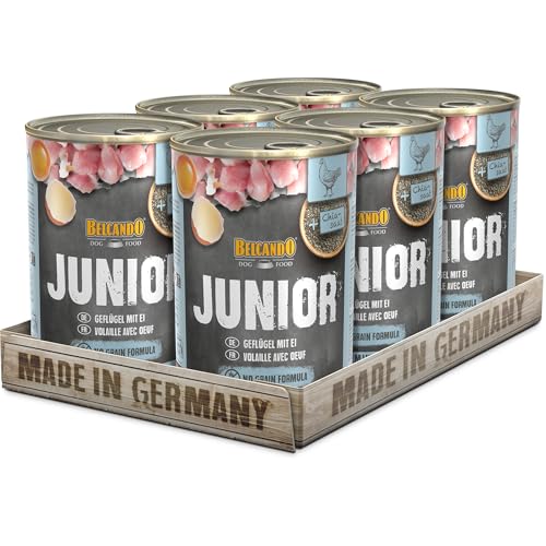 BELCANDO Nassfutter für Hunde, Junior Geflügel mit Ei, 6X 400g Dose, Hundefutter nass, für alle Rassen, Made in Germany von Belcando