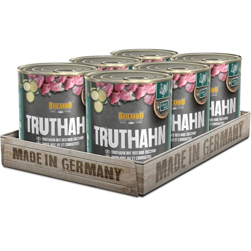 BELCANDO Super Premium Dose [6x800g Truthahn mit Reis & Zucchini] | Nassfutter für Hunde | Feuchtfutter Dose | Alleinfutter für Hunde Aller Rassen von Belcando