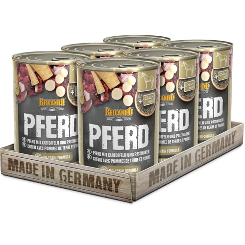 BELCANDO Nassfutter für Hunde, Pferd mit Kartoffel, 6X 400g Dose, Hundefutter nass, für alle Rassen, Made in Germany BELCANDO Nassfutter für Hunde, Pferd mit Kartoffel, 6X 400g Dose, Hundefutter nass, für alle Rassen, Made in Germany von Belcando