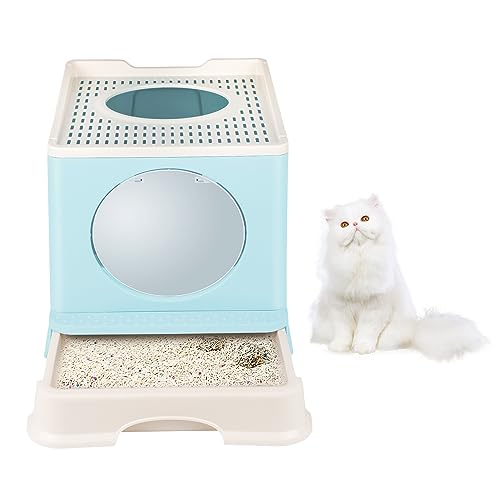 Belfoyer Faltbare Katzentoilette 48×39×34 cm – Geschlossenes Katzenklo aus PP mit Schaufel, tragbar & kompakt, Blau von Belfoyer