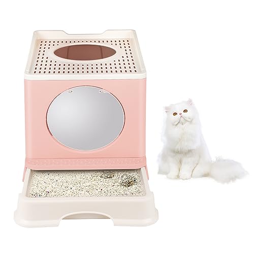 Belfoyer Faltbare Katzentoilette 48×39×34 cm – Geschlossenes Katzenklo aus PP mit Schaufel, tragbar & kompakt, Rosa von Belfoyer