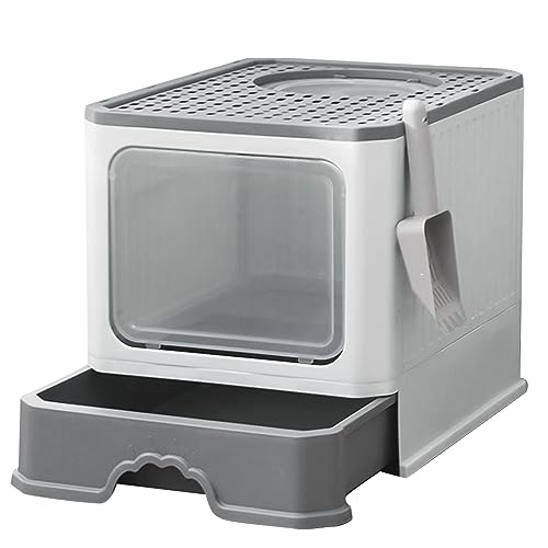 Belfoyer Faltbares Katzenklo 37×50×38 cm – PP+PS Katzentoilette mit Schaufel, tragbar & leicht zu reinigen, Grau von Belfoyer