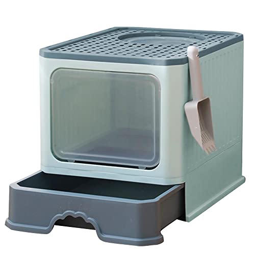 Belfoyer Faltbares Katzenklo 37×50×38 cm – PP+PS Katzentoilette mit Schaufel, tragbar & leicht zu reinigen, Moosgrün von Belfoyer