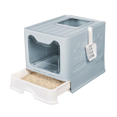 Belfoyer Faltbares Katzenklo 51×41×38 cm – Tragbare Katzentoilette mit Schaufel, platzsparend & leicht zu reinigen, Blau von Belfoyer