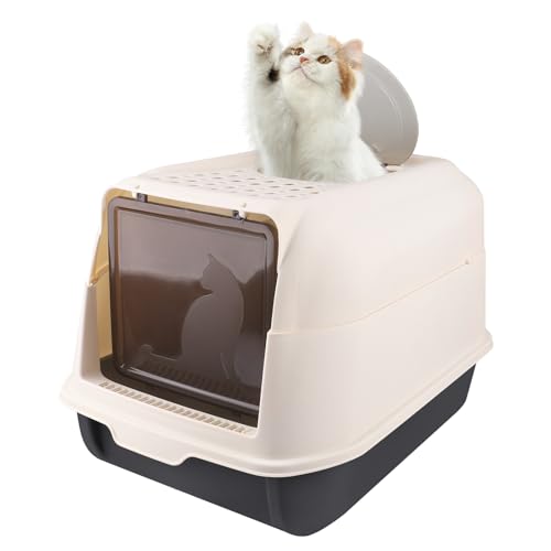 Belfoyer Geschlossene Katzentoilette 36×51×34 cm – Vollständig abgedecktes Katzenklo aus PP mit Schaufel, geruchsdicht, Schwarz von Belfoyer