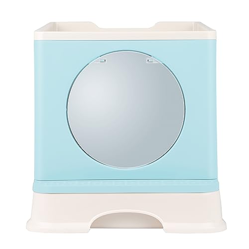 Belfoyer Geschlossene Katzentoilette für Katzen, Toilette, herausnehmbares Tablett, Schaufel, Bürste, tragbar, WC für Katzen mit Deckel für große und kleine (blau) von Belfoyer