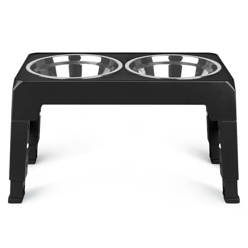 Belfoyer Hundenapf, höhenverstellbarer Hundenapf mit 2 x 1200 ml Edelstahlnapf, Hundenapf für kleine, mittlere und große Hunde, 4 Positionen. (schwarz) von Belfoyer