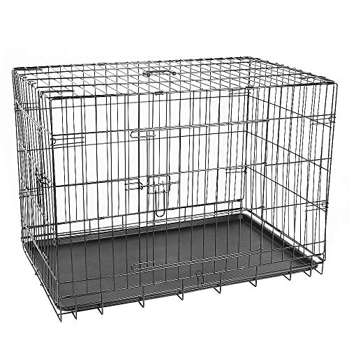 Belfoyer Käfig für Hunde, faltbar und tragbar, mit Tablett, Transportkäfig für Hunde, Kaninchen, Welpen und Haustiere, aus Metall, 106 x 76 x 71 cm, Größe XL, Schwarz von Belfoyer